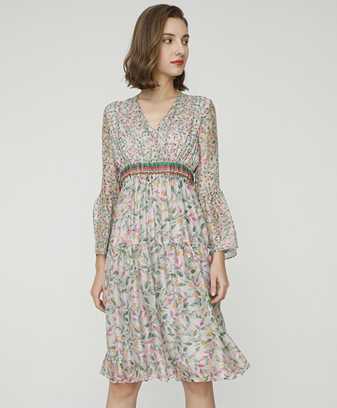 2024 Spring Summer - Floral print silk-chiffon dress